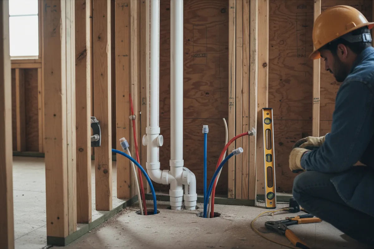 Drain and supply rough-in during Sump Pump Repair in Burnt Cabins