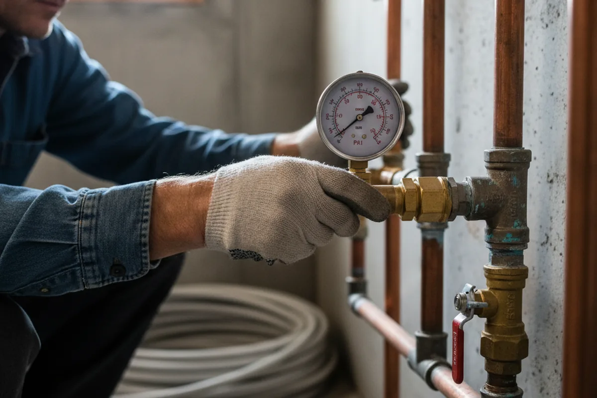 Pressure testing a repaired line during Water Line Repair in Burnt Cabins